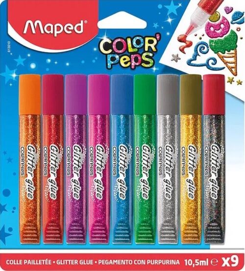 KIT COLA GLITTER 9 CORES 10,5ML COLOR PEPS MAPED