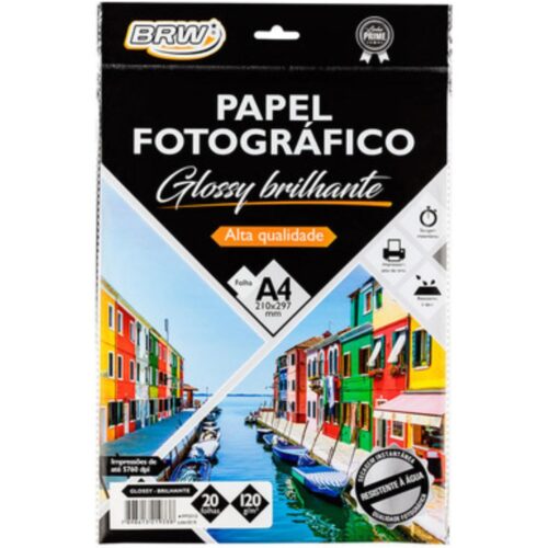 PAPEL FOTOGRÁFICO GLOSSY BRILHANTE A4 180G BRW