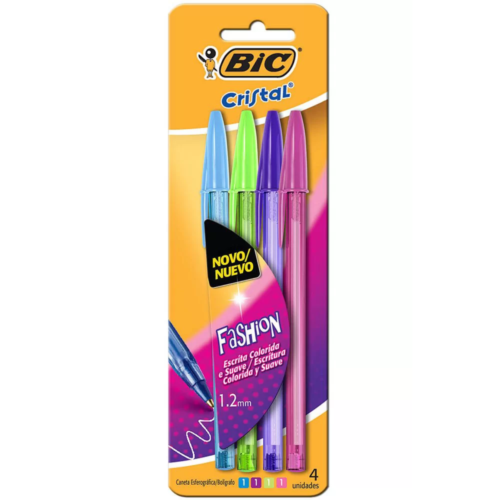 KIT CANETAS 4 CORES CRISTAL FASHION 1.2 BIC